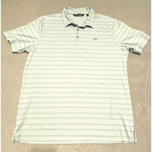 Travis Mathew Mens L Performance Golf Polo Shirt Light Blue Grey Striped